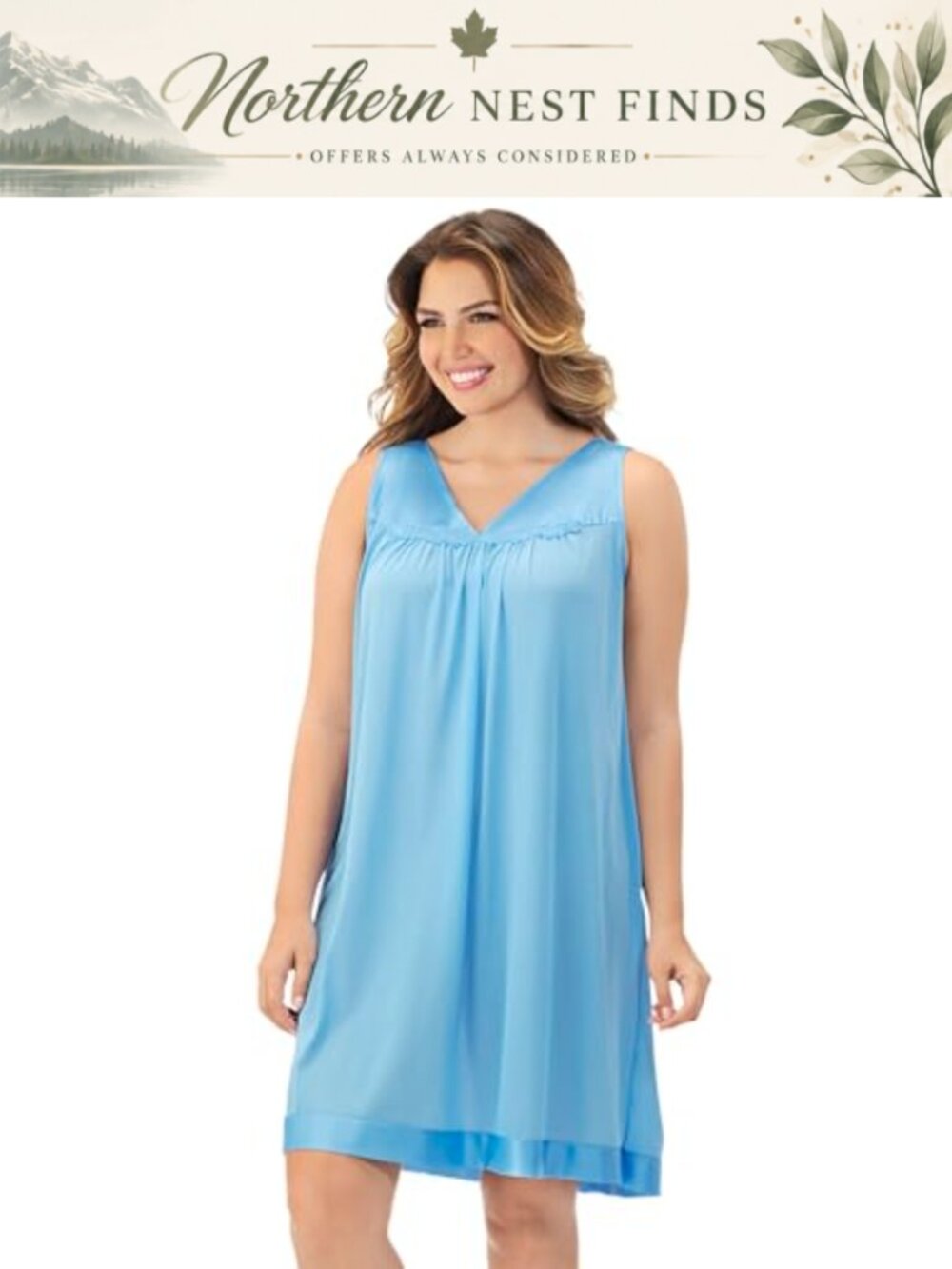 Sleeveless V-Neck Nightgown with Applique Trim and Gathered Bust